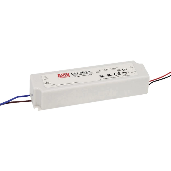 Mean Well MW LPV-60-12 LED-Trafo Konstantspannung 60W 0 - 5A 12 V/DC nicht dimmbar, Überlastschutz 1St. Mean Well MW LPV-60-12 LED-Trafo Konstantspannung 60W 0 - 5A 12 V/DC nicht dimmbar, Überlastschutz 1St.