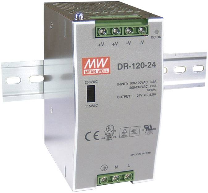 MW Mean Well DR-120-24 Hutschienen-Netzteil (DIN-Rail) 24 V/DC 5 A 120 W Anzahl Ausgänge:1 x Inhalt 1 St.