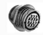 Ein runder elektrischer Stecker mit mehreren kleinen Anschlussstiften, verwendet für industrielle oder technische Anwendungen.