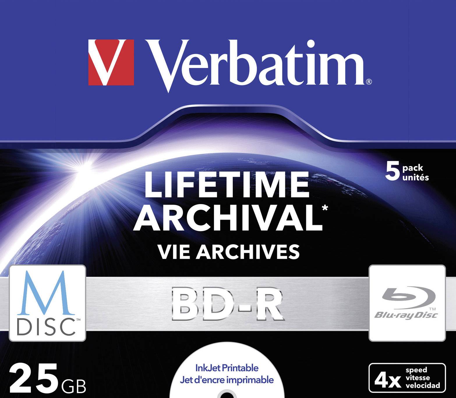 Verbatim 43823 M-DISC Blu-ray Rohling 25 GB 5 St. Jewelcase Bedruckbar