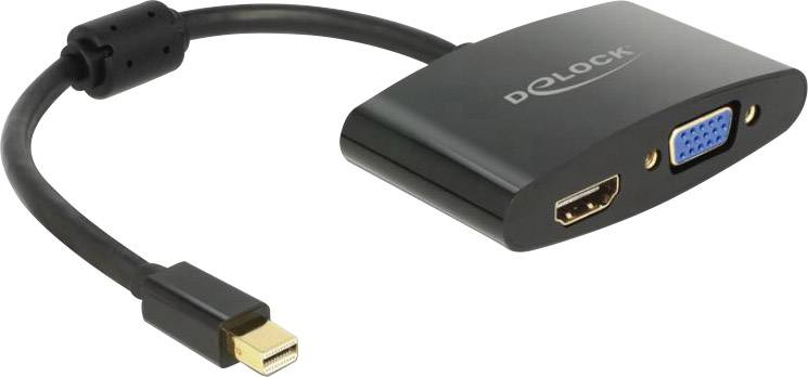 Delock 65553 DisplayPort / HDMI / VGA Adapter [1x Mini-DisplayPort Stecker - 1x HDMI-Buchse, VGA-Buchse] Schwarz mit Ferritkern 0.18 m