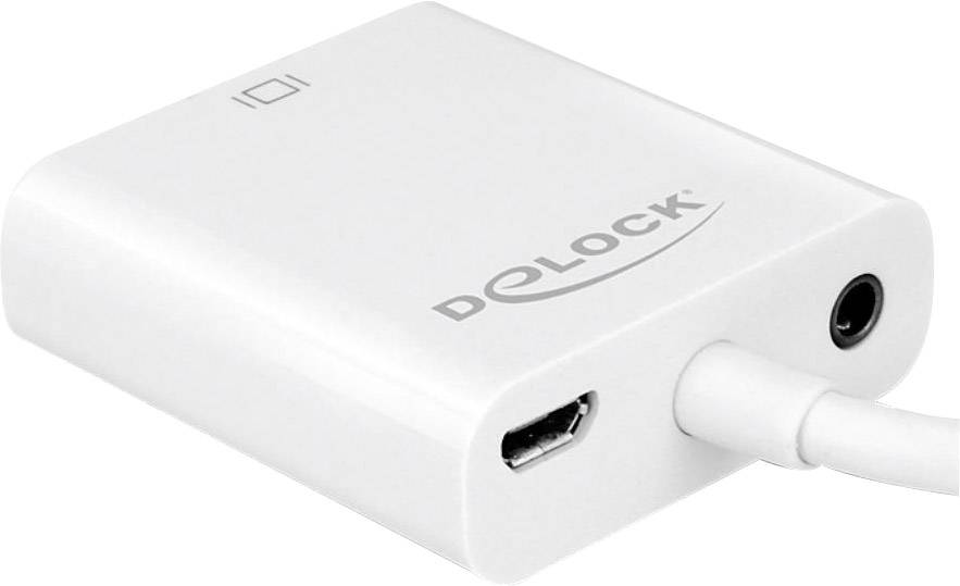 Delock 65557 HDMI / VGA / Klinke Adapter [1x HDMI-Stecker D Micro - 1x VGA-Buchse, Klinkenbuchse 3.5 mm] Weiß mit Ferritkern 0.17m