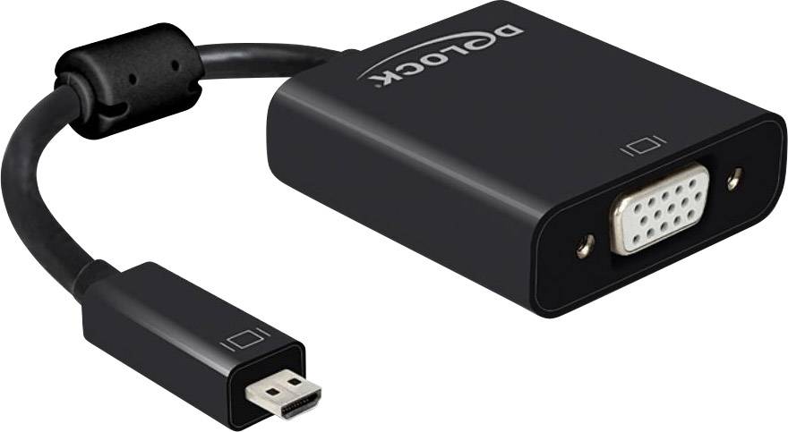 Delock 65558 HDMI / VGA / Klinke Adapter [1x HDMI-Stecker D Micro - 1x VGA-Buchse, Klinkenbuchse 3.5 mm] Schwarz mit Ferritkern 0.17 m