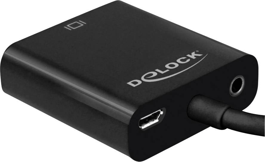 Delock 65558 HDMI / VGA / Klinke Adapter [1x HDMI-Stecker D Micro - 1x VGA-Buchse, Klinkenbuchse 3.5 mm] Schwarz mit Ferritkern 0.17 m