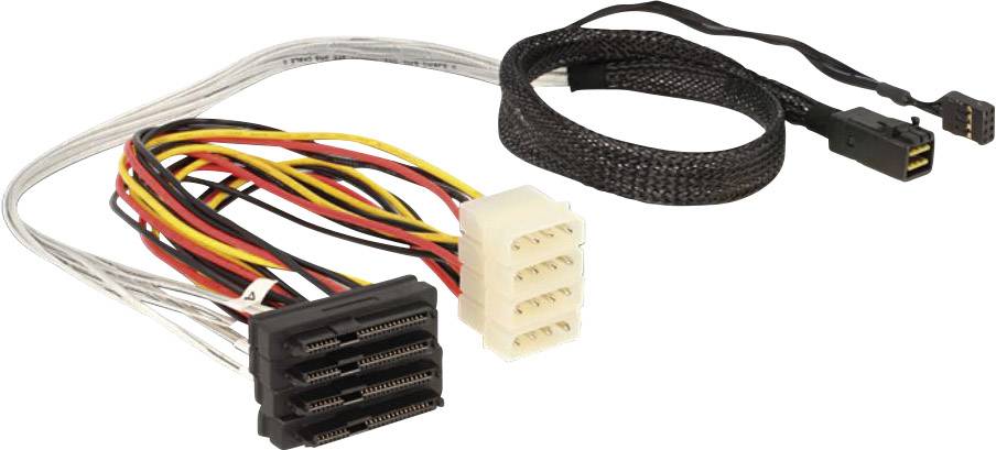 Delock Festplatten Anschlusskabel [1x Mini SAS-Stecker (SFF-8087) - 4x SAS-Buchse (SFF-8482), Molex 4pol Buchse] 0.50 m Schwarz, Weiß