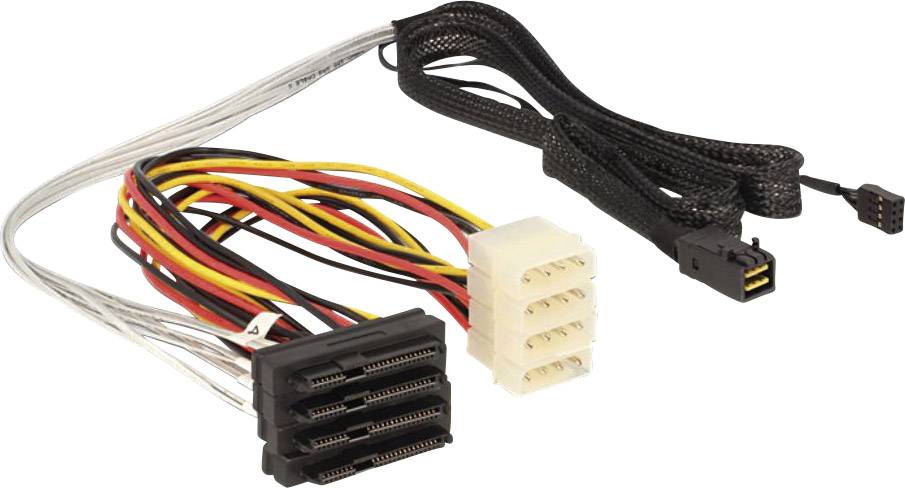 Delock Festplatten Anschlusskabel [1x Mini-SAS-Stecker (SFF-8643) - 4x SAS-Buchse (SFF-8482), Molex 4pol Buchse] 1.00m Schwarz