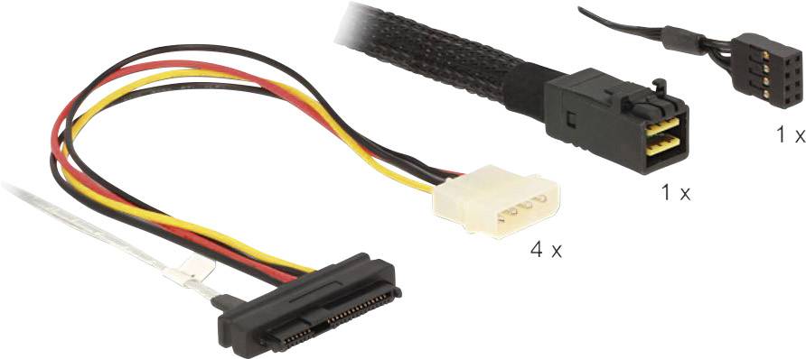 Delock Festplatten Anschlusskabel [1x Mini-SAS-Stecker (SFF-8643) - 4x SAS-Buchse (SFF-8482), Molex 4pol Buchse] 1.00m Schwarz