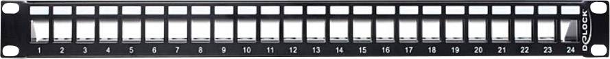 Netzwerk-Patchpanel mit 24 nummerierten Ports, zur Organisation von Netzwerkkabeln in Rechenzentren oder Serverräumen.