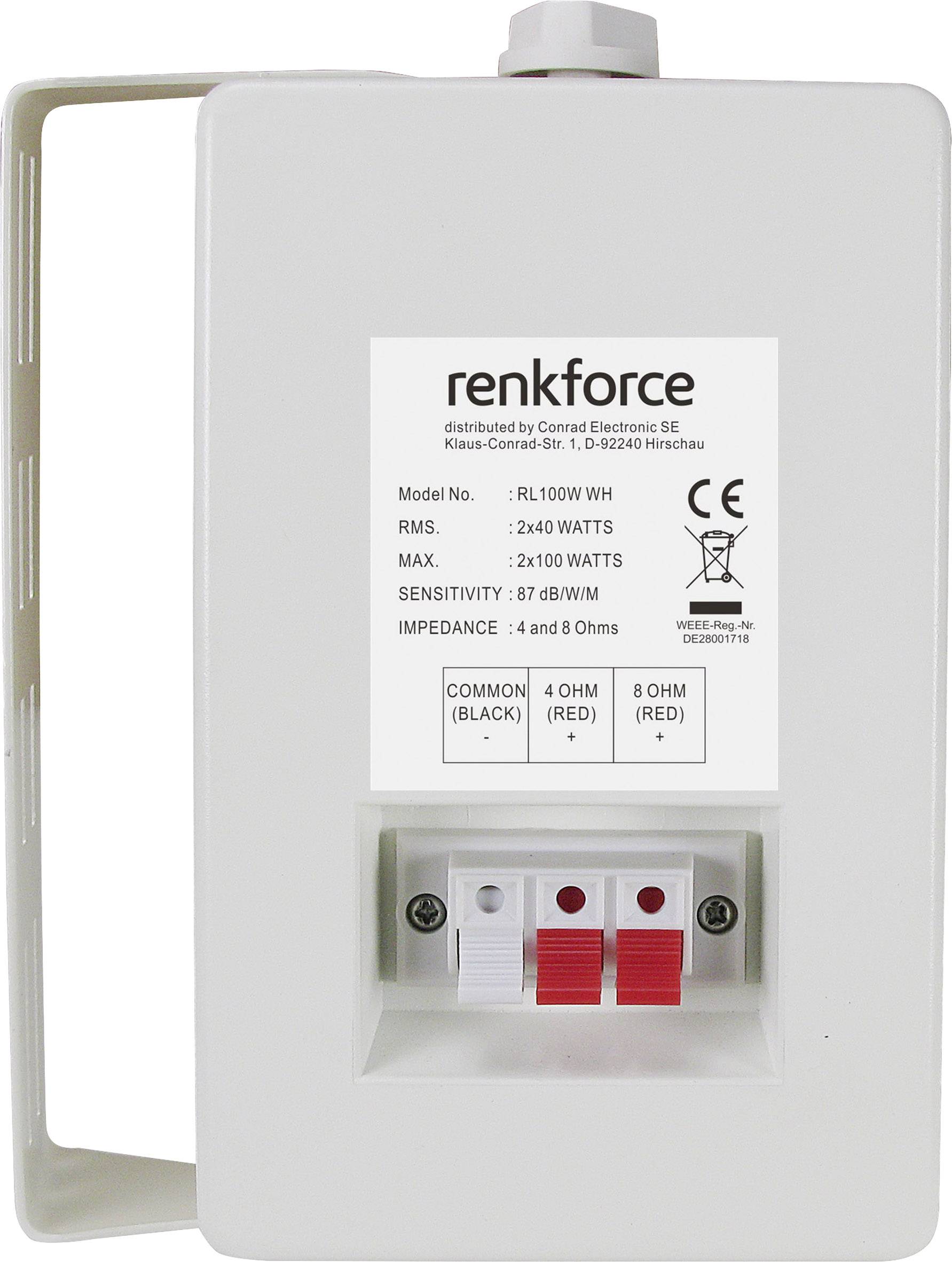 Renkforce RL100W WH Regallautsprecher Weiß 100 W 90 Hz - 20000 Hz 1 Paar