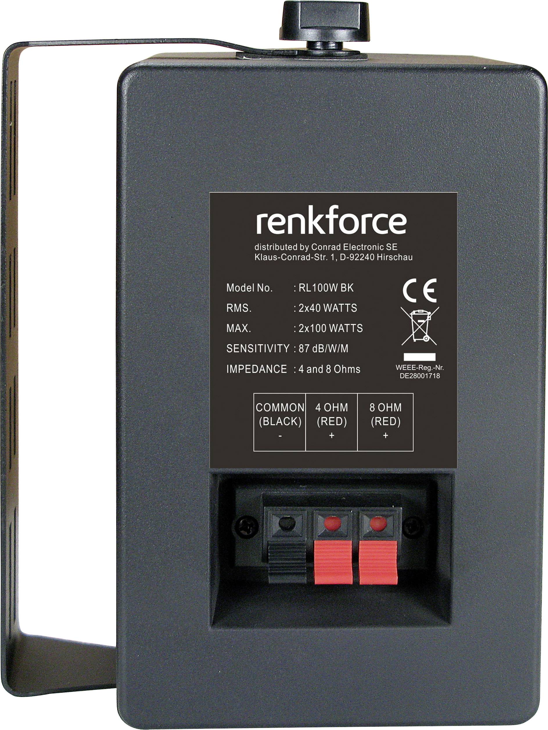 Renkforce RL100W BK Regallautsprecher Schwarz 100W 90Hz - 20000Hz 1 Paar