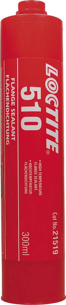 Rote Kartusche mit der Aufschrift 'Loctite 510 Flanschdichtung', 300 ml, hochtemperaturbeständig, für industrielle Anwendungen.