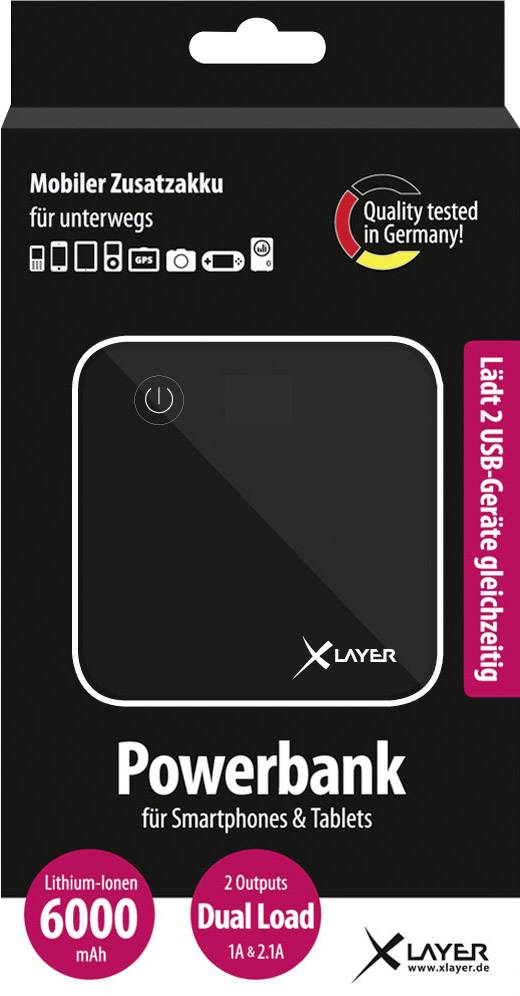 Xlayer Dual Load 6000 Powerbank 6000 mAh  Li-Ion  Schwarz