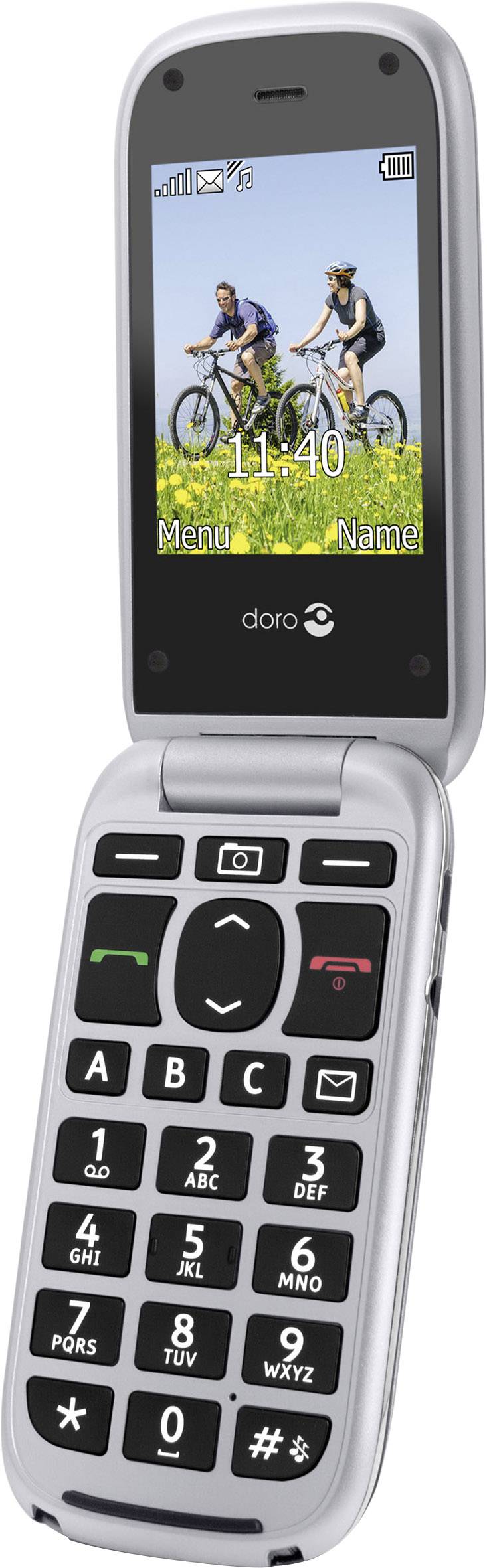 Doro PhoneEasy 613 Senioren-Klapp-Handy mit Ladestation, SOS Taste Silber