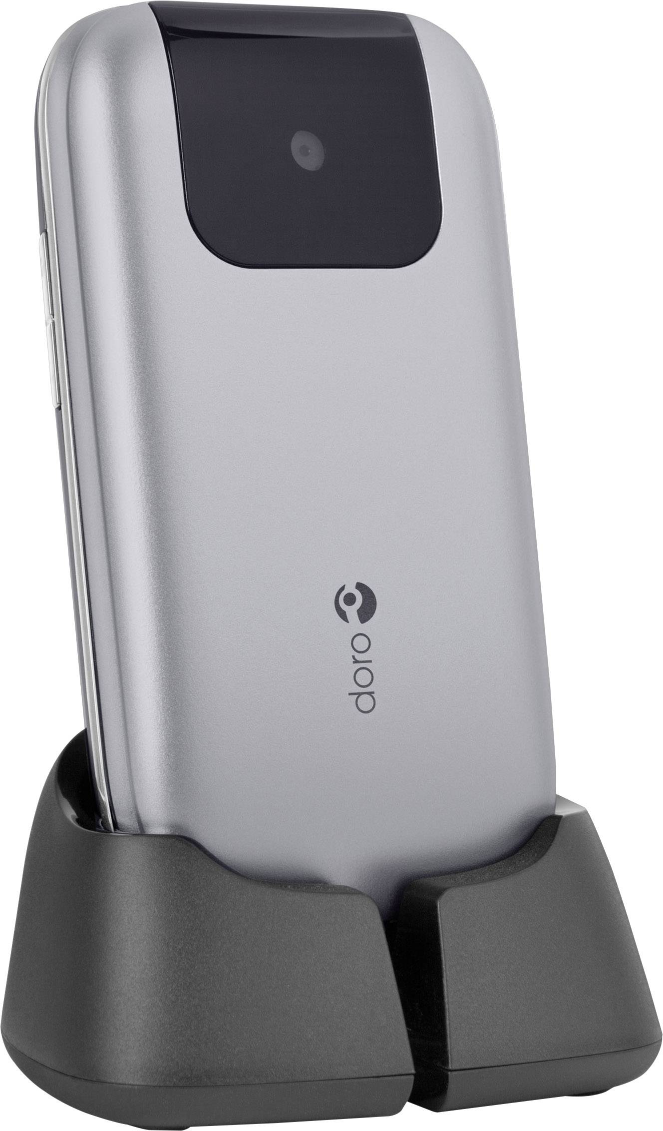 Doro PhoneEasy 613 Senioren-Klapp-Handy mit Ladestation, SOS Taste Silber