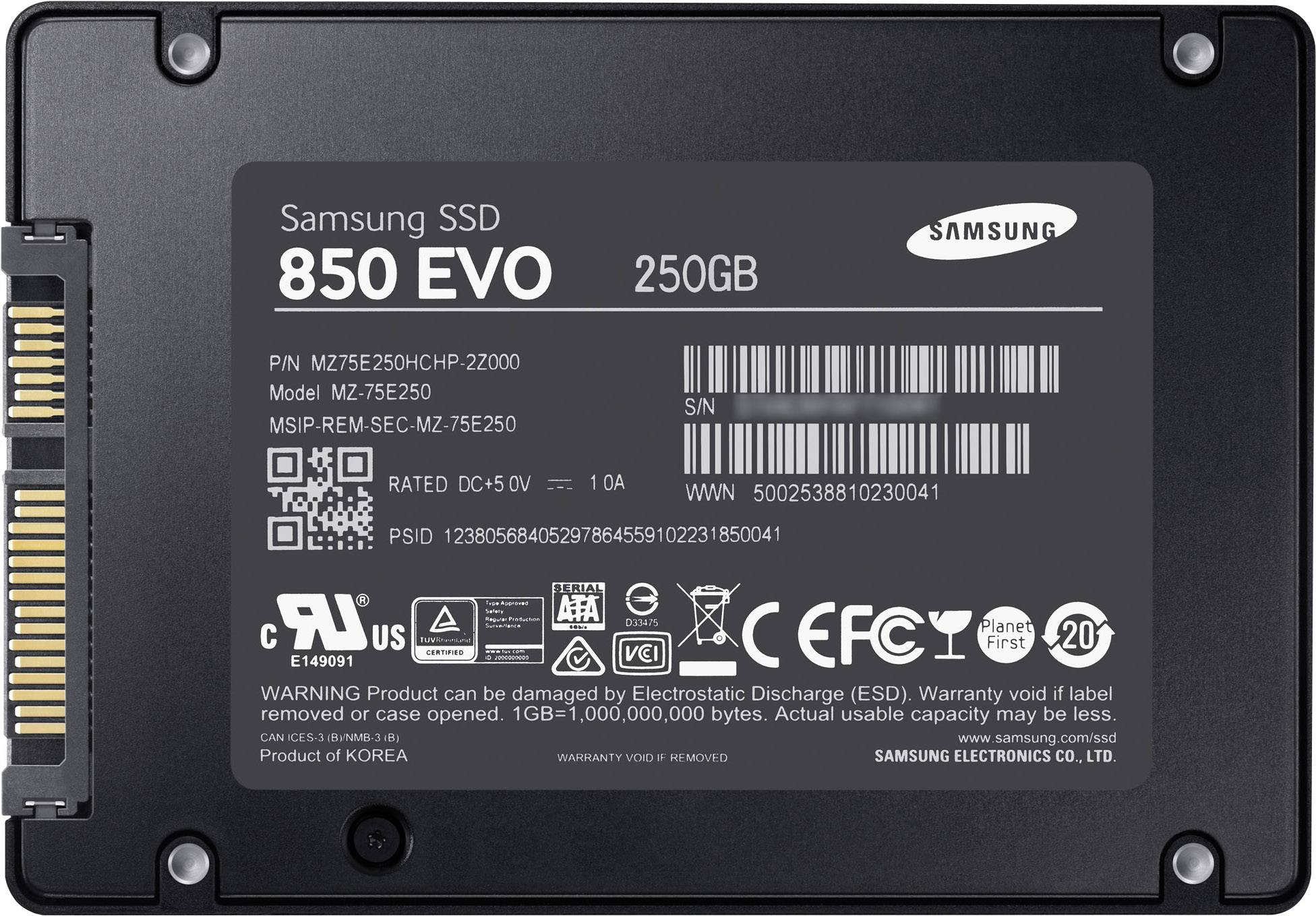Samsung 850 Evo 250 GB Interne SATA SSD 6.35 cm (2.5 Zoll) SATA 6 Gb/s Retail MZ-75E250B/EU
