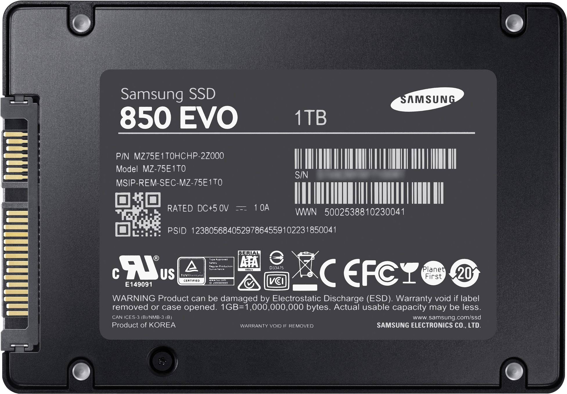 Samsung 850 Evo 1 TB Interne SATA SSD 6.35 cm (2.5 Zoll) SATA 6 Gb/s Retail MZ-75E1T0B/EU