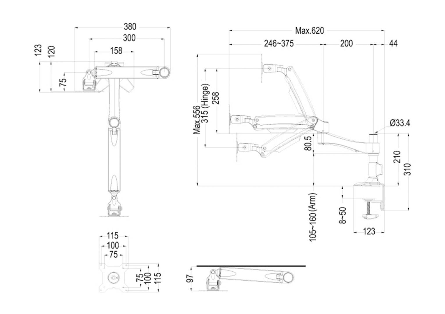 Neomounts FPMA-D980 Monitor-Tischhalterung 25,4 cm (10") - 76,2 cm (30") Silber Neigbar+Schwenkbar, Rotierbar
