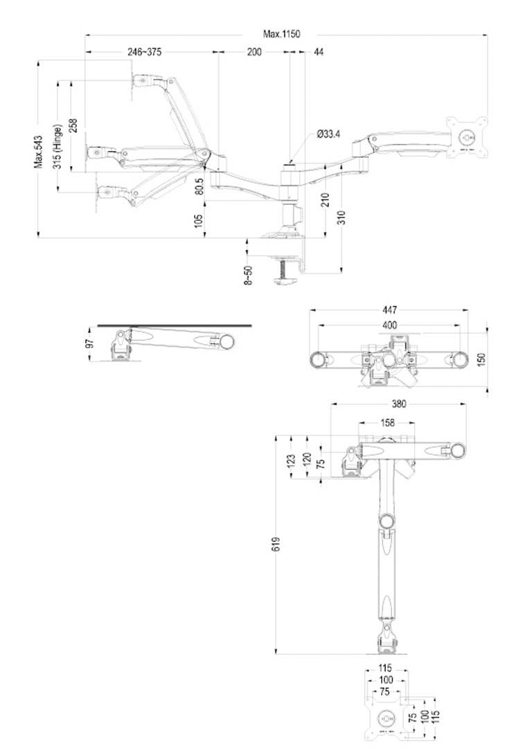 Neomounts Monitor-Tischhalterung FPMA-D980D 2 25,4 cm (10") - 68,6 cm (27") Silber Höhenverstellbar, Neigbar, Schwenkbar, Rotierbar