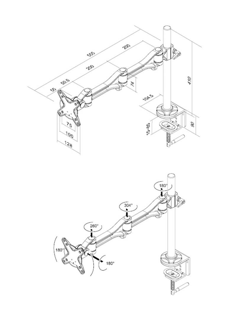 NewStar FPMA-D1030 1fach Monitor-Tischhalterung 25,4cm (10") - 76,2cm (30") Höhenverstellbar, Neigbar, Schwenkbar, Rotierbar