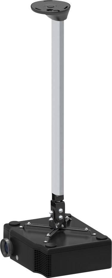 Projektorhalterung mit verstellbarem, schwarzem Sockel und silbernem Teleskopstab. Ideal zur Deckenmontage von Beamern.
