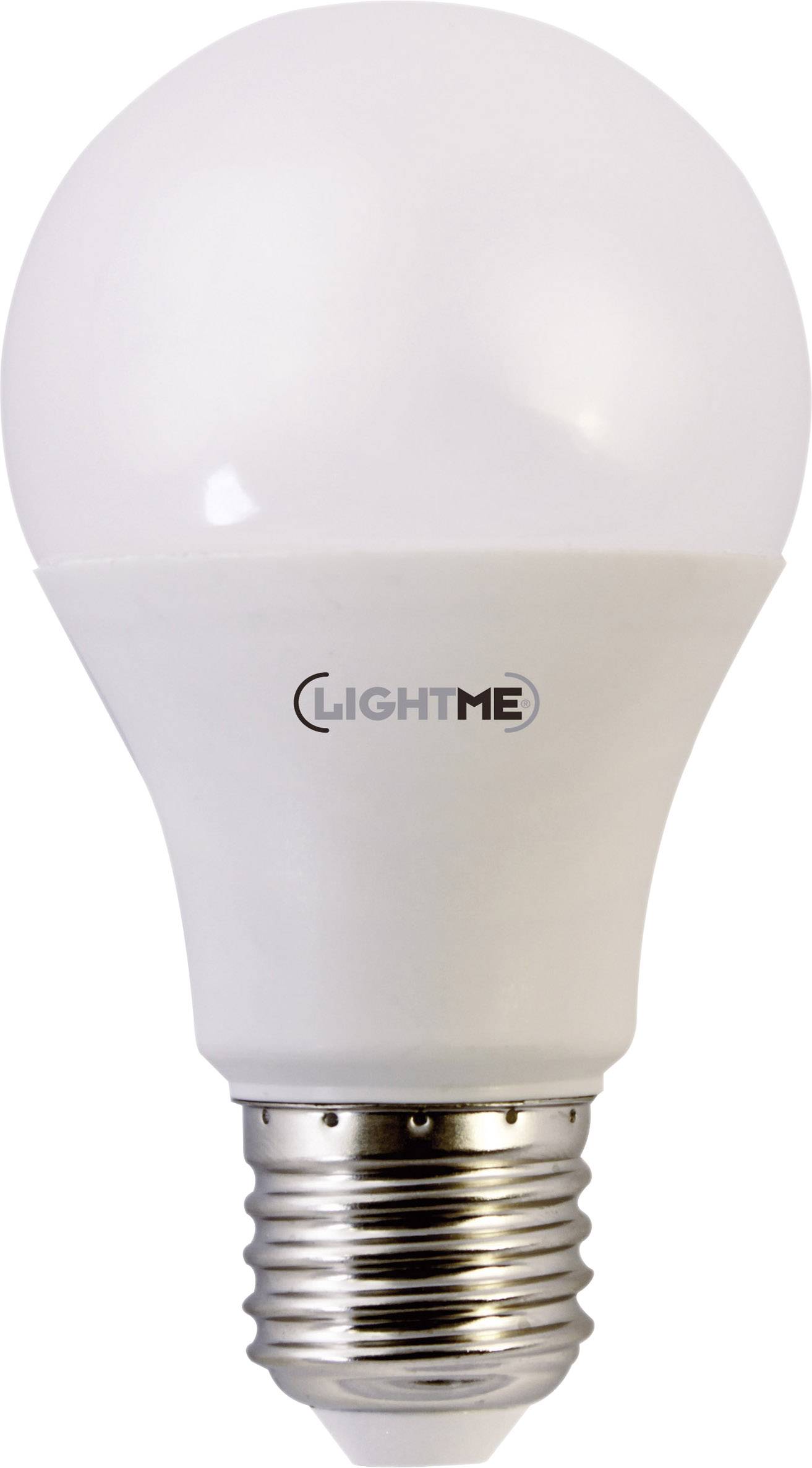 Weiße Glühbirne mit E27-Sockel; Marke 'Lightme' auf der Vorderseite sichtbar.