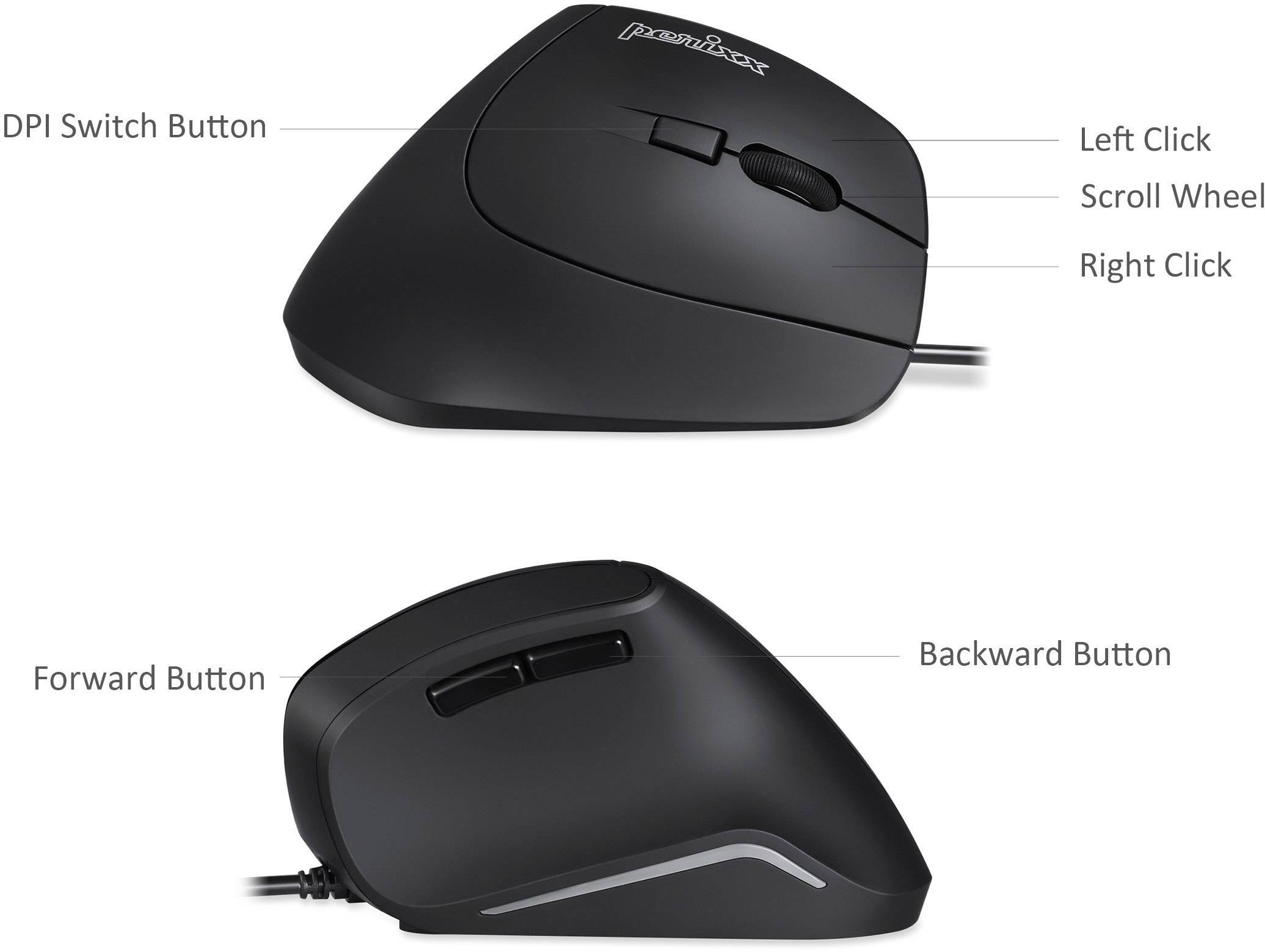 Perixx Vertikal Perimice-515 II Ergonomische Maus USB Optisch Schwarz 6 Tasten 1600 dpi Ergonomisch