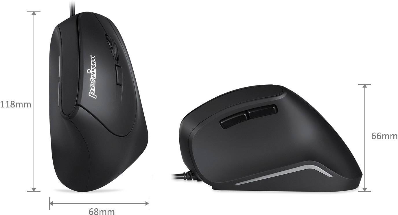 Perixx Vertikal Perimice-515 II Ergonomische Maus USB Optisch Schwarz 6 Tasten 1600 dpi Ergonomisch
