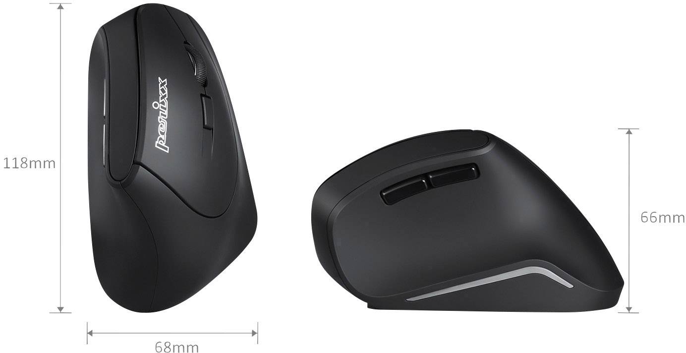 Perixx Perimice-715 II Ergonomische Maus Funk Optisch Schwarz 5 Tasten 2000 dpi Ergonomisch