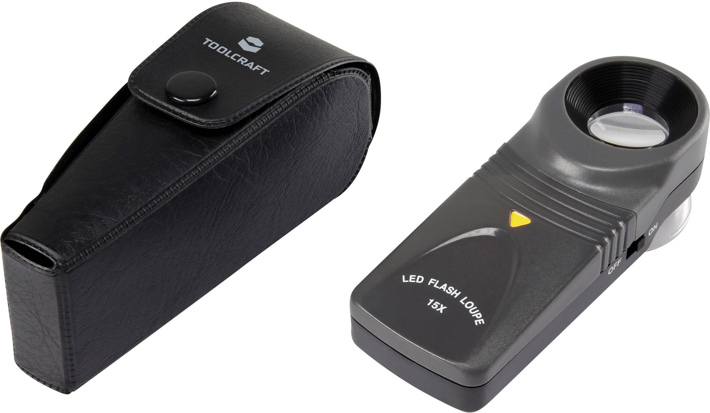 TOOLCRAFT 1303080 Handlupe mit LED-Beleuchtung Vergrößerungsfaktor: 15 x Linsengröße: (Ø) 20mm