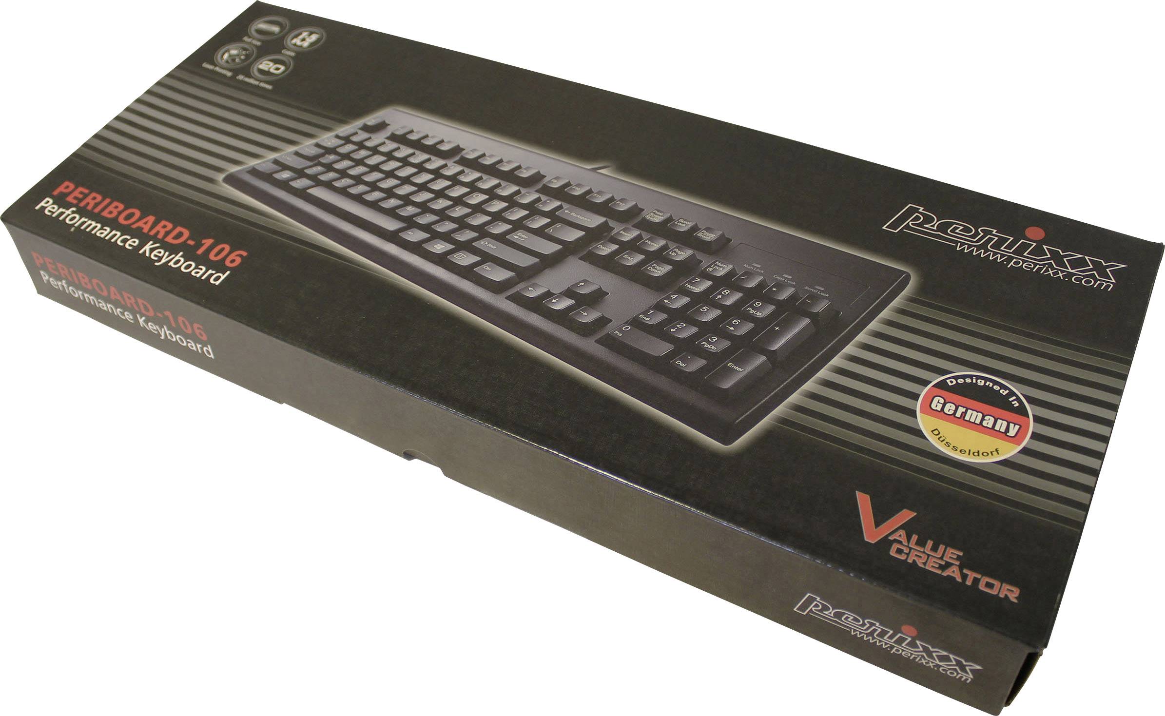 Perixx Periboard-106 USB Tastatur Deutsch, QWERTZ Schwarz Ergonomisch