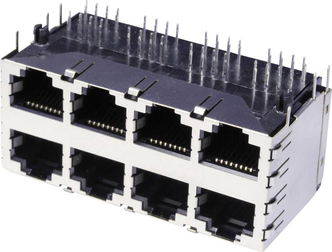 Mehrfacher Ethernet-Anschlussmodul mit sechs RJ45-Ports, geeignet für Netzwerkverbindungen in elektronischen Geräten.