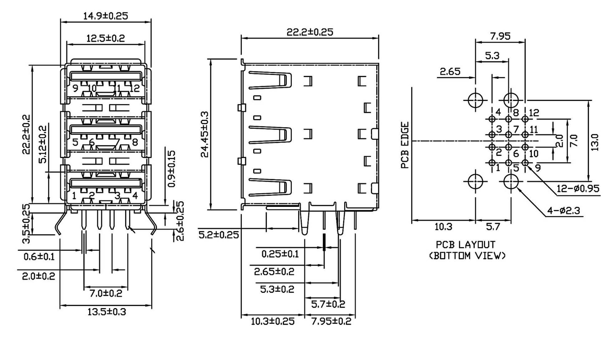USB-A-Buchse Buchse, Einbau horizontal USBBU3A 3 Port USBBU3A econ connect Inhalt: 1 St.
