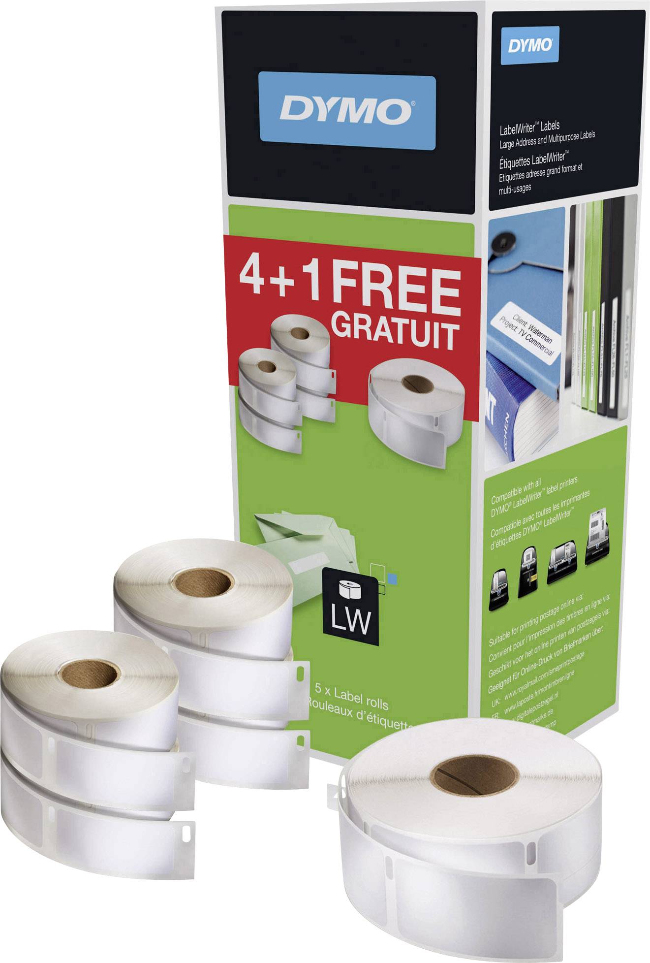 DYMO Etiketten-Bundle 4+1 (Rolle) 1921701 LabelWriter Etiketten Bundle 1921701 89 x 36 mm Papier Weiß 1540 St. Permanent haftend Adress-Etiketten