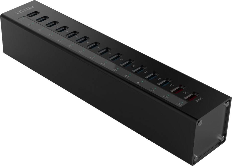 Renkforce 13 Port USB 3.2 Gen 1-Hub (USB 3.0) mit Aluminiumgehäuse, mit Schnellladeport Schwarz