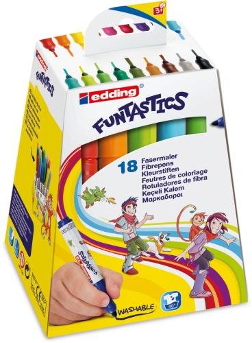 Fasermaler edding Funtastics Fasermaler 18er Set 4-14-18 Schwarz, Rot, Blau, Grün, Gelb, Orange, Braun, Violett, Rosa, Hellblau, Hellgrün, Grau, Ock