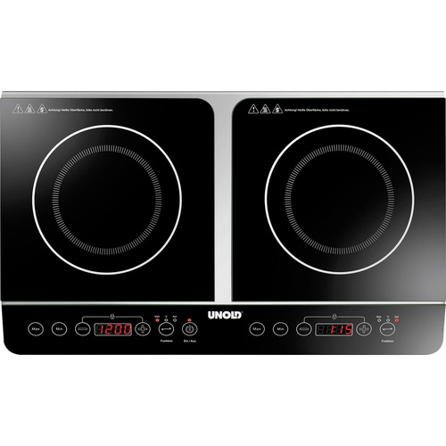 Unold Doppel Elegance 58175 Twin induction hob with pot size recognition, 2 separate temperature knobs, Timer fuction