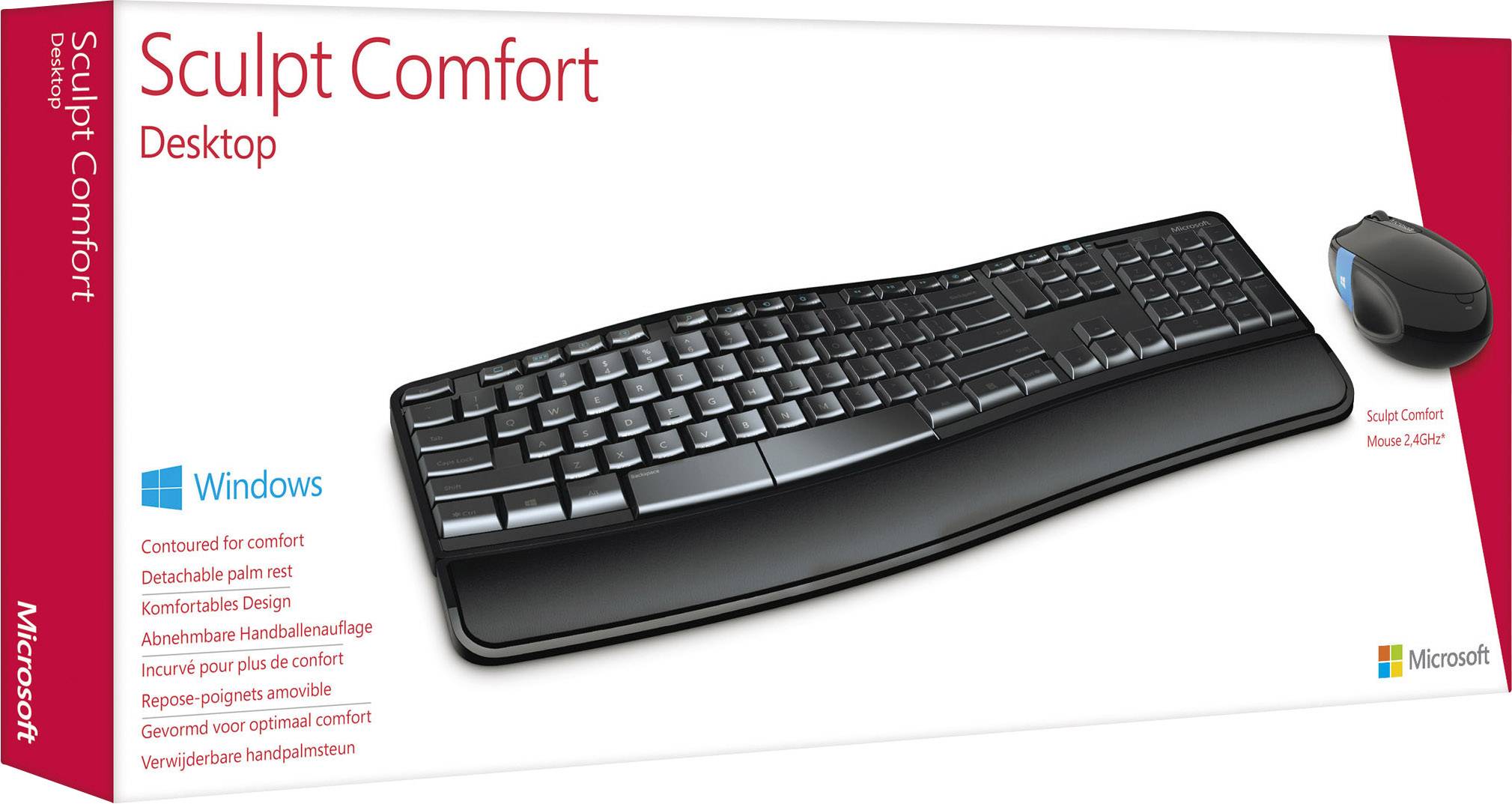 Microsoft Sculpt Comfort Desktop Funk Tastatur, Maus-Set Ergonomisch Deutsch, QWERTZ Schwarz