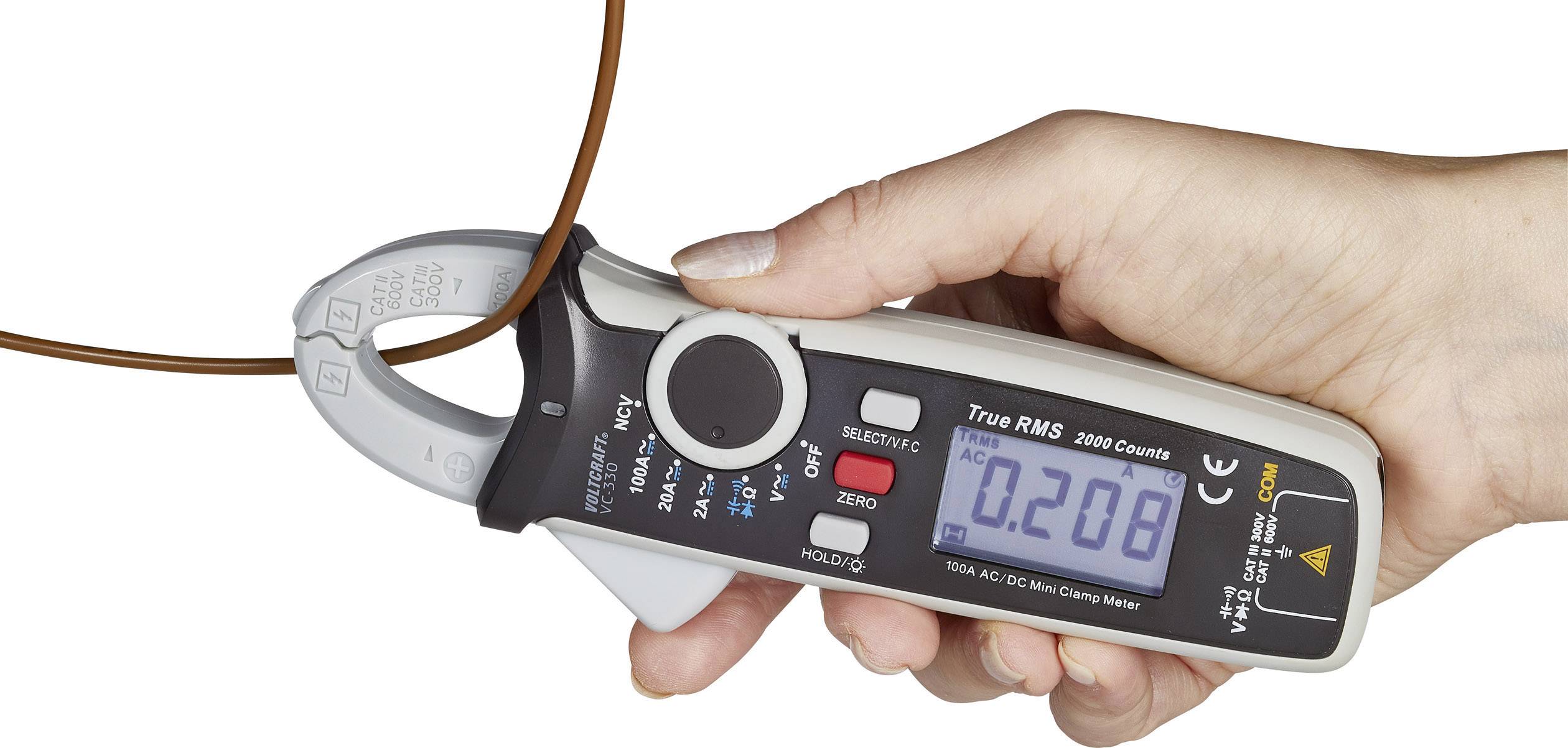VOLTCRAFT VC-330 Stromzange digital CAT II 600 V, CAT III 300V Anzeige (Counts): 2000