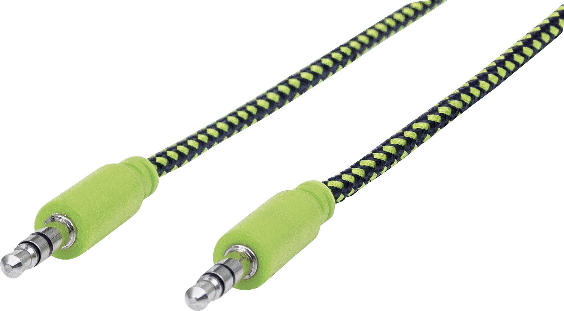 Manhattan 352857 Klinke Audio Anschlusskabel [1x Klinkenstecker 3.5 mm - 1x Klinkenstecker 3.5 mm] 1.80 m Schwarz, Grün vergoldete Steckkontakte