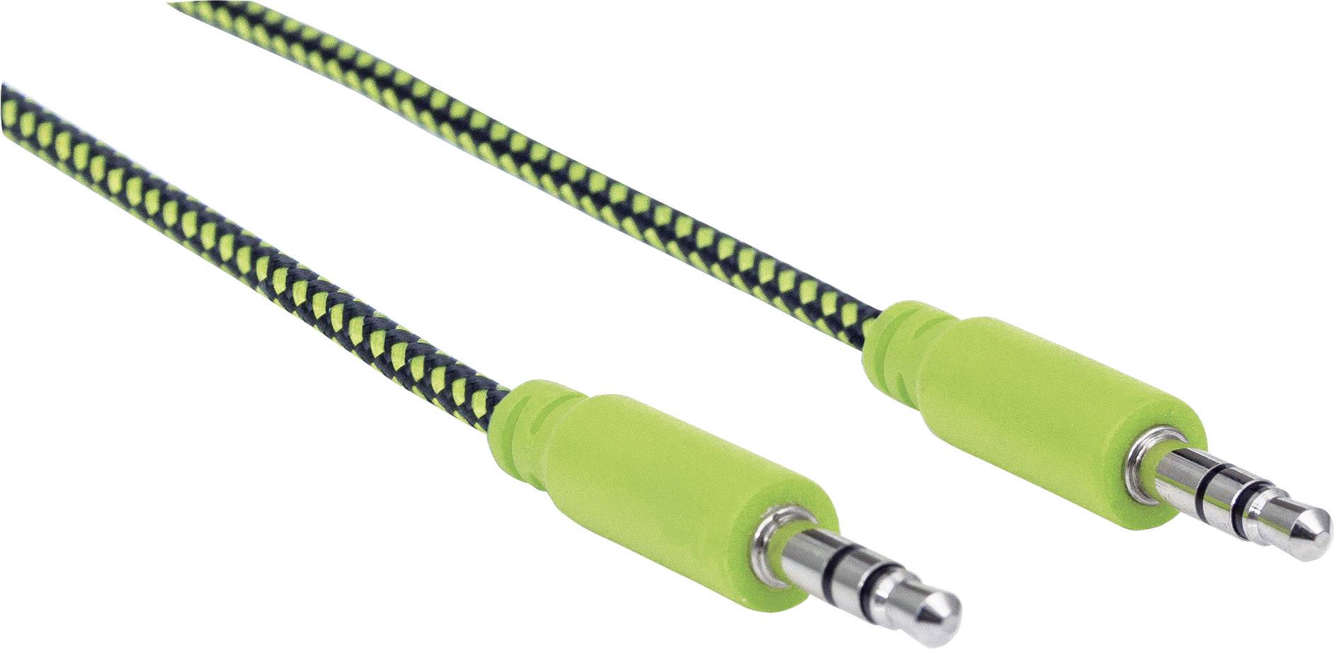 Manhattan 352857 Klinke Audio Anschlusskabel [1x Klinkenstecker 3.5 mm - 1x Klinkenstecker 3.5 mm] 1.80 m Schwarz, Grün vergoldete Steckkontakte