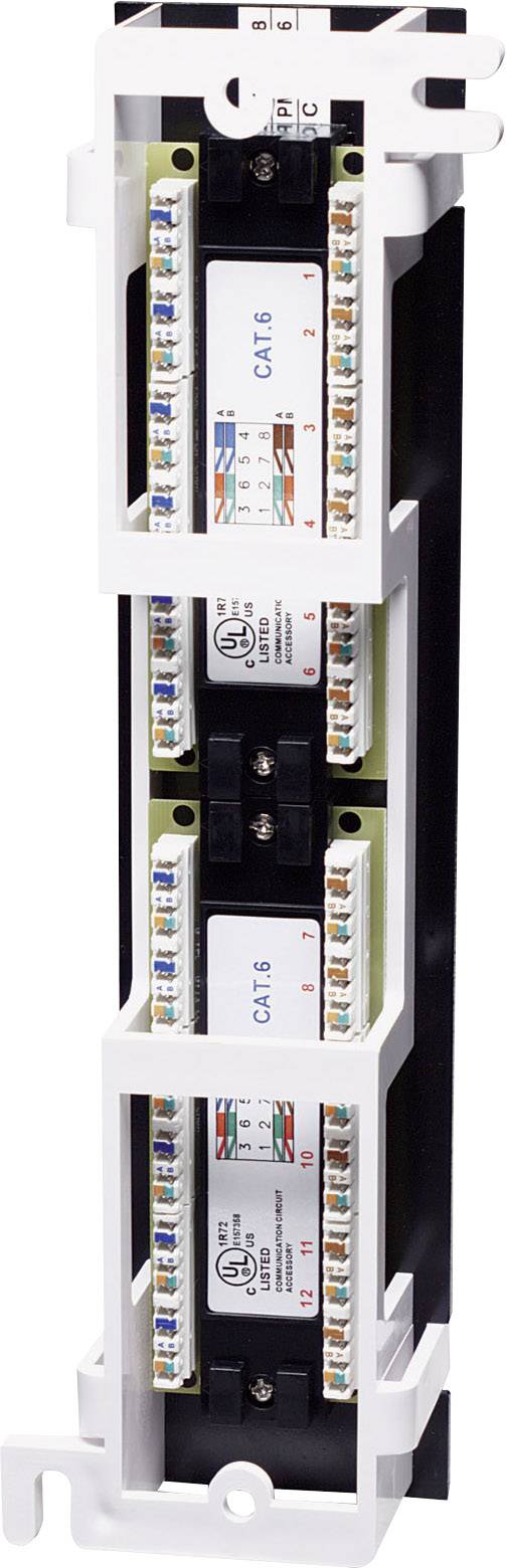 Ein vertikal angeordneter Patchpanel-Slot für CAT5- und CAT6-Kabel sorgt für organisierte Verkabelung in Netzwerkschränken.