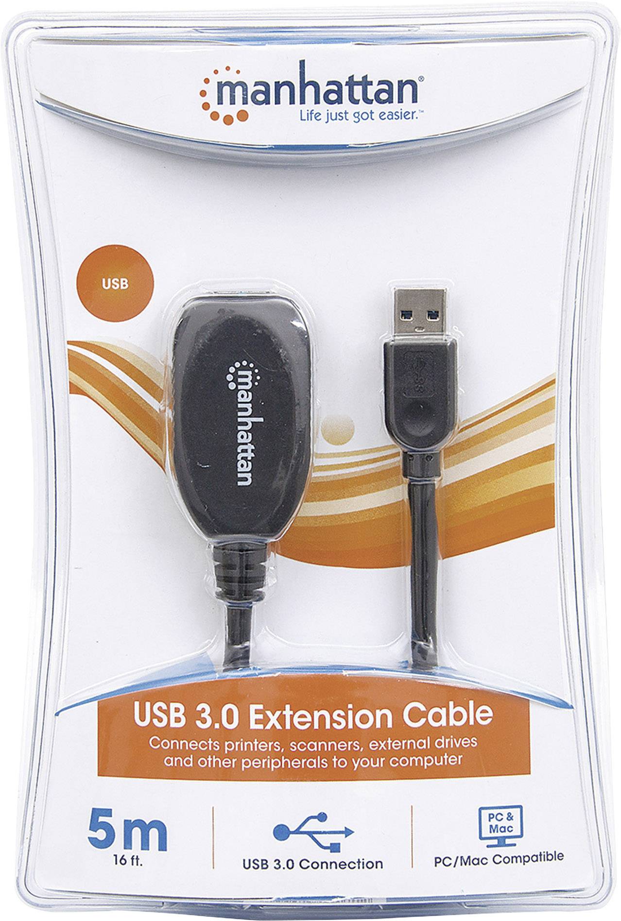 Manhattan USB-Kabel USB 3.2 Gen1 USB-A Stecker, USB-A Buchse 5.00 m Schwarz 150712