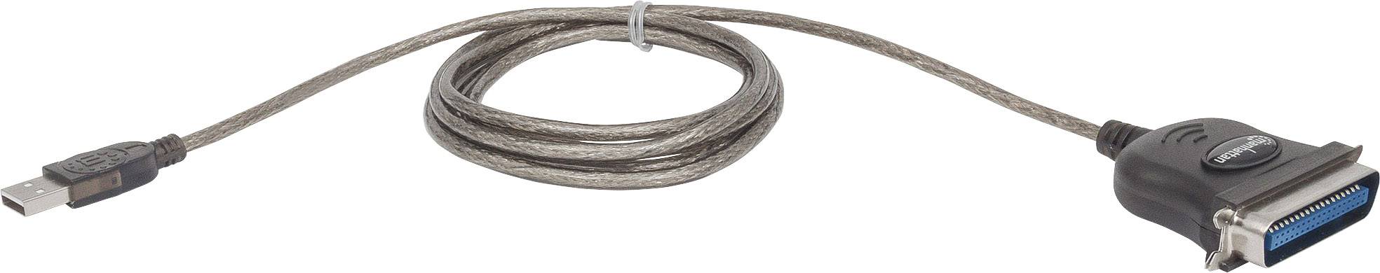 Manhattan Parallel, USB 1.1 Anschlusskabel [1x Centronics-Stecker - 1x USB 1.1 Stecker A] 1.80m Schwarz, Grau