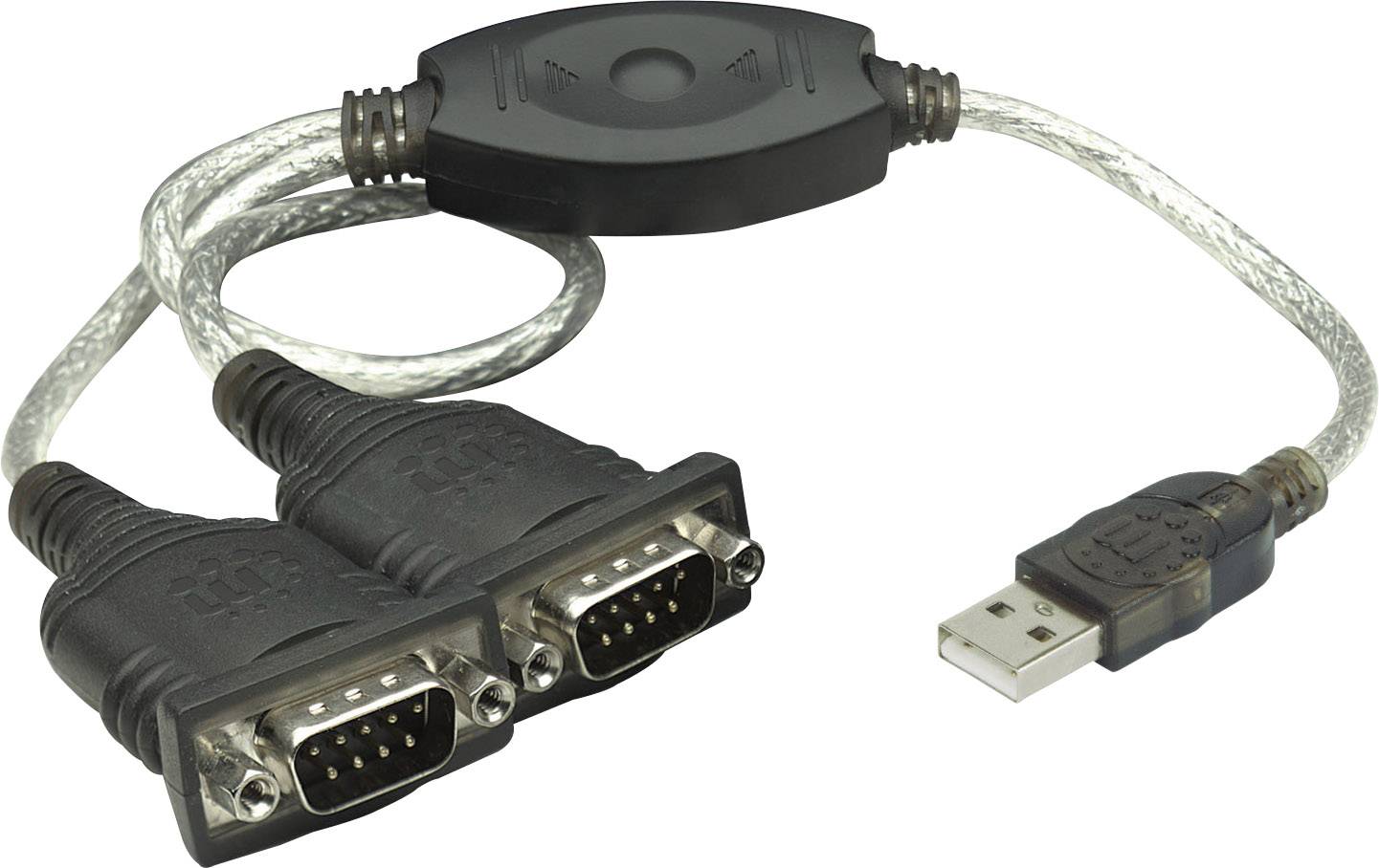 Manhattan Seriell, USB 1.1 Anschlusskabel [2x D-SUB-Stecker 9pol. - 1x USB 2.0 Stecker A] 0.45m Schwarz, Silber