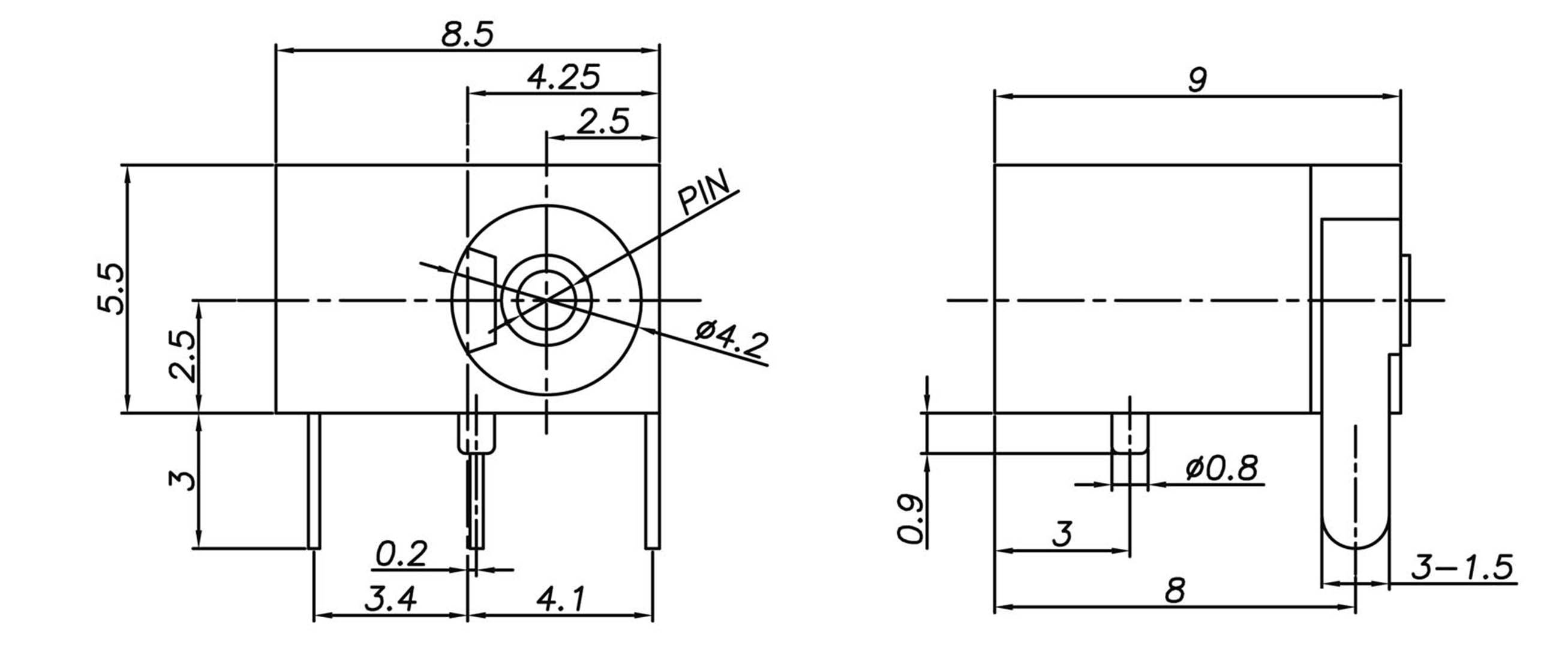 Econ Connect DC8J10 Niedervolt-Steckverbinder Buchse, Einbau horizontal 1mm