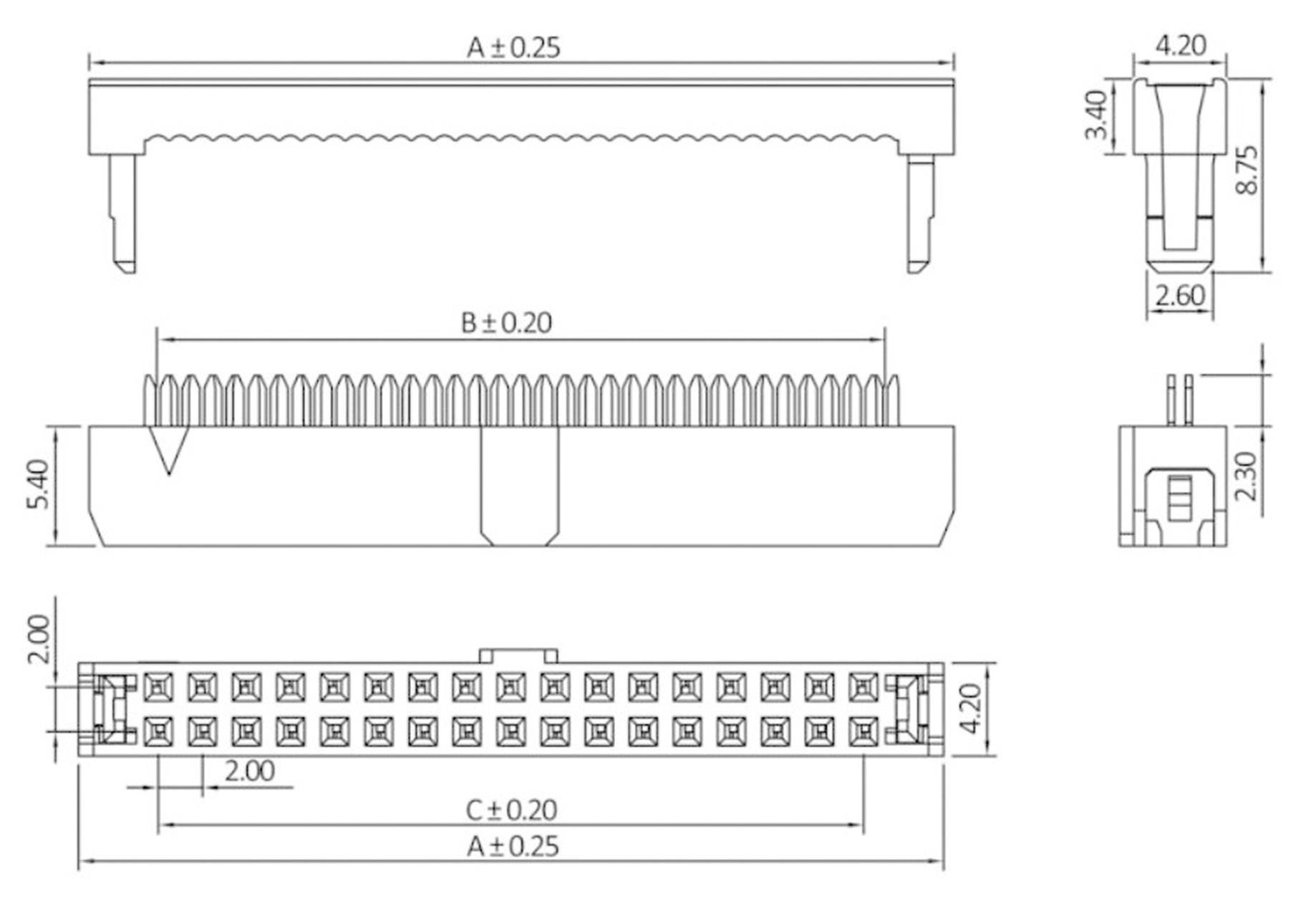 Econ Connect PV20RM2Pfosten-Steckverbinder Rastermaß: 2mm Polzahl Gesamt: 20 Anzahl Reihen: 2 Tray