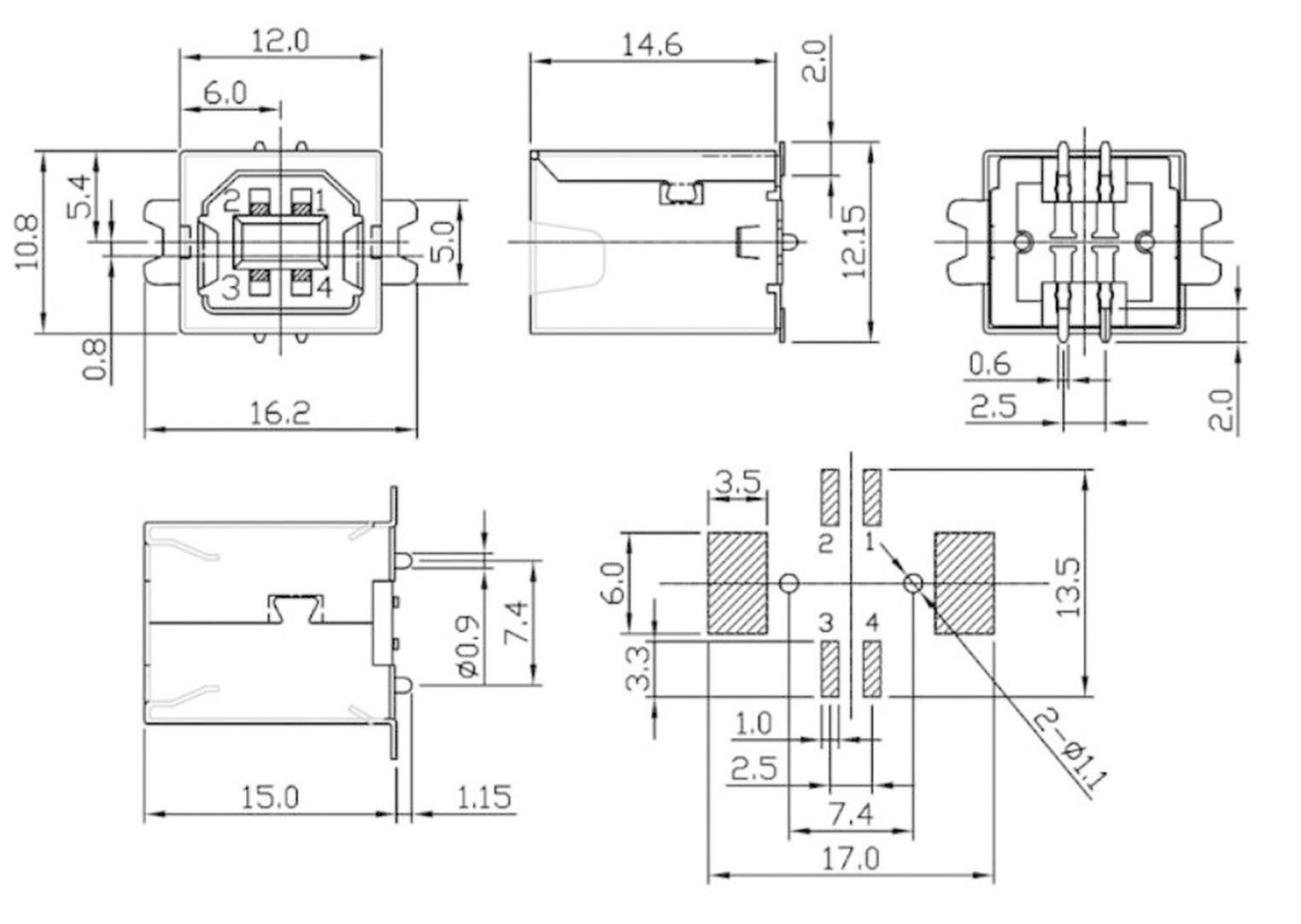 Econ Connect Einbaubuchse USB-B SMD 180Gr. Buchse, Einbau vertikal UBU1BSMDH 1 Port UBU1BSMDH Inhalt