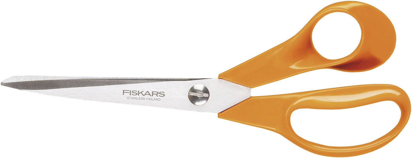 Eine orange Schere mit Edelstahlklingen, geeignet für Schneidarbeiten.