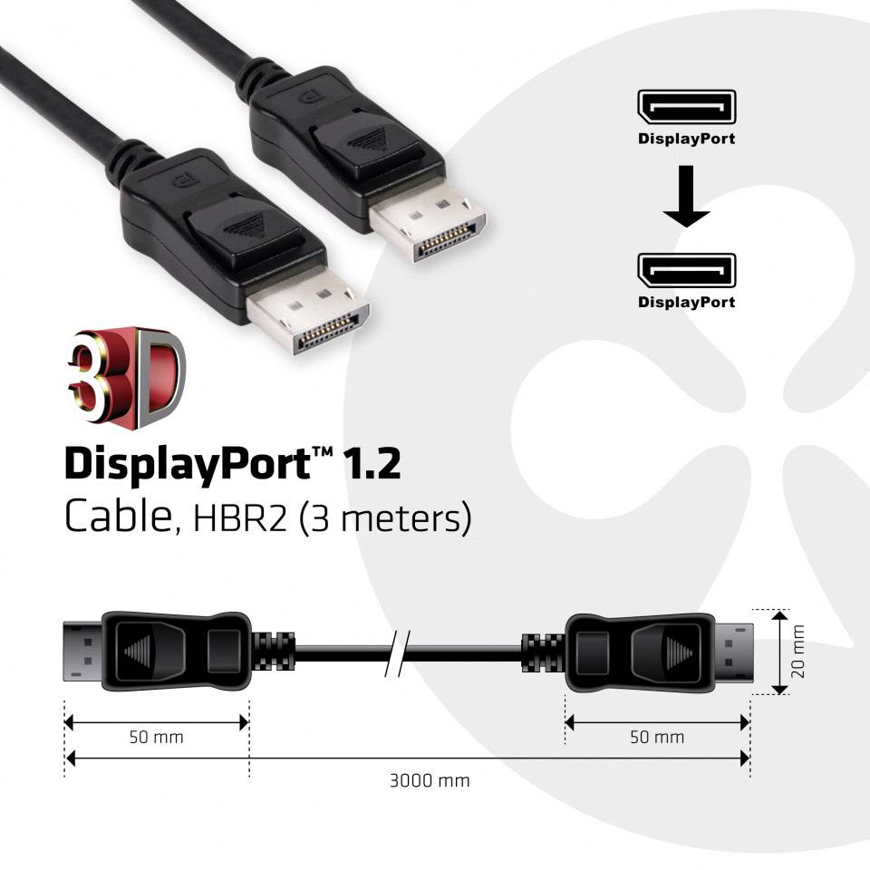 Club3D DisplayPort Anschlusskabel DisplayPort Stecker, DisplayPort Stecker 3.00m Schwarz CAC-1064 DisplayPort-Kabel