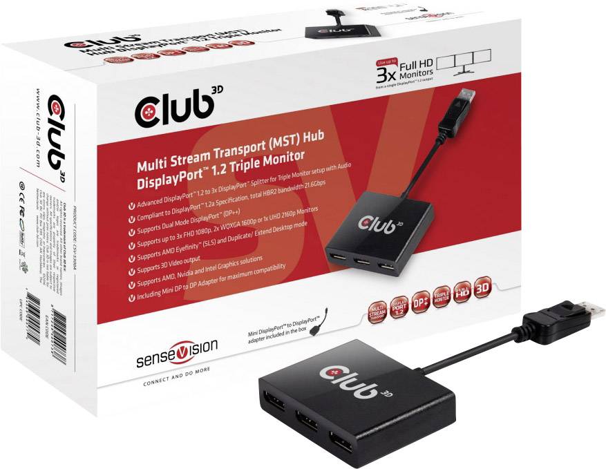Club3D CSV-5300A 3 Port DisplayPort-Splitter 1920 x 1080 Pixel Schwarz